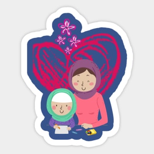 Muslim Mom and Child coloring together Sticker
